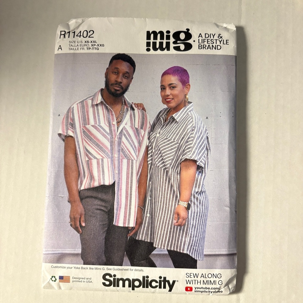 Simplicity Mimi G Pattern R11402 A for Unisex Shirt in Two Lengths